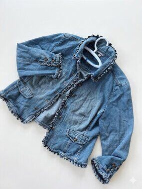 J. Jill Ruffle Trim Denim Jean Jacket Petite L